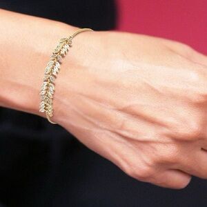 18k Gold Over Silver Lab-Created White Sapphire Leaf Adjustable Bracelet